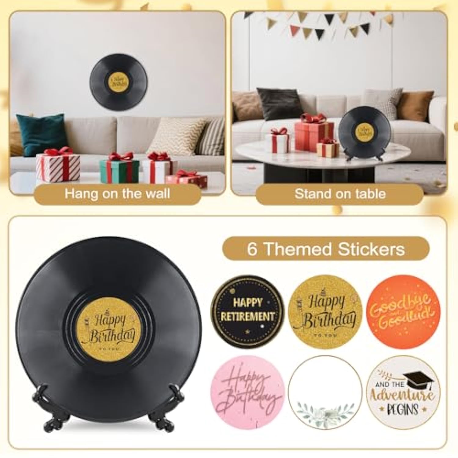 1 Pcs Retro Vinyl Record Guest Book For Party, Sign-In Board With 14 Pens & 6 Decorative Stickers, Birthday, Graduation, Retirement Guest Book Decor