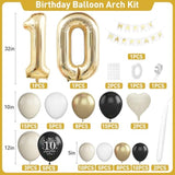 10th Birthday Black Gold Balloon Arch Kit with Number 10 & Banner