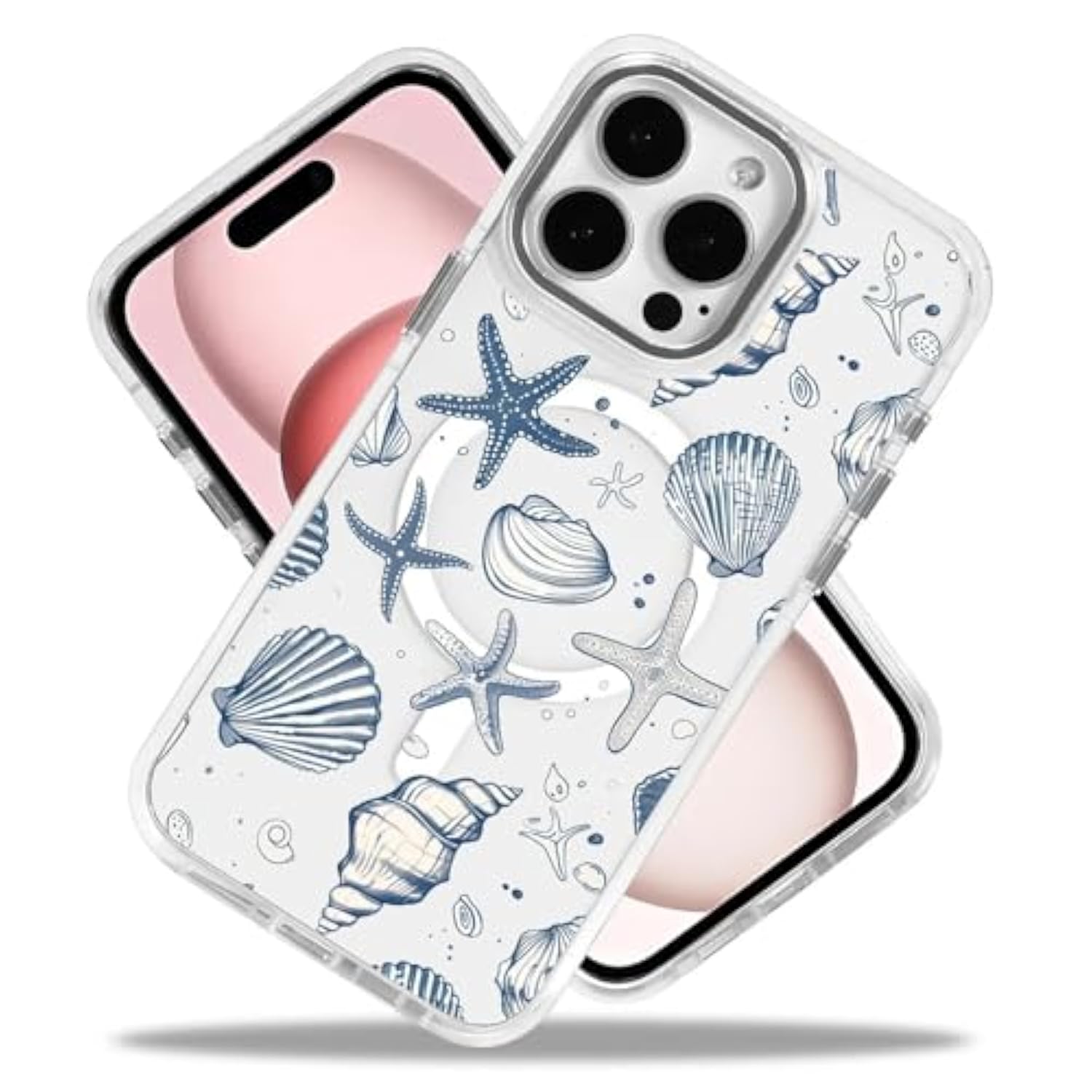 Compatible With Iphone 16 Pro Case For Magsafe, Clear White With Ocean Shells Design Drop Proof Rugged Magnetic Charge Shockproof For Iphone 16 Pro