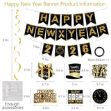 6 Pcs Black Gold Happy New Year 2026 Hanging Swirls Banner Decorations
