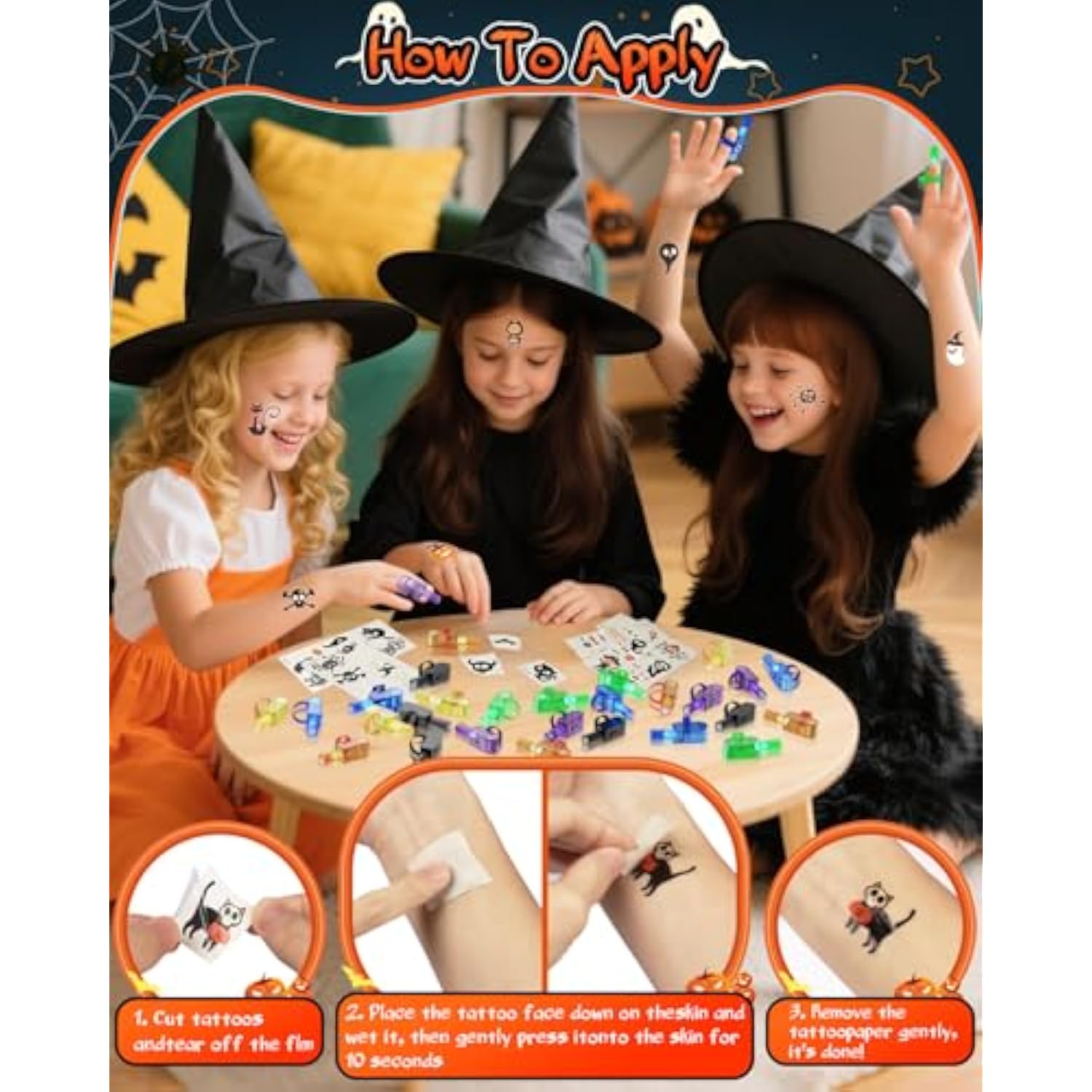 40-Pack Halloween Party Favors with LED Finger Lights and Tattoos