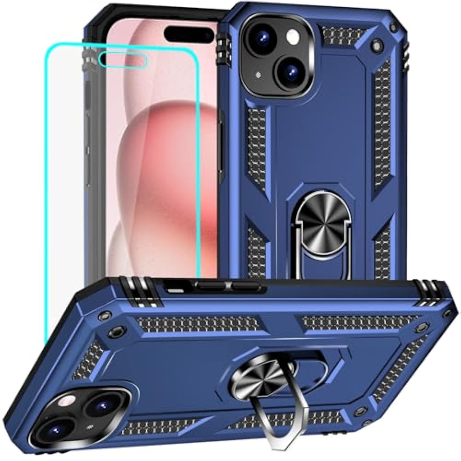 For Iphone 15 Case: Iphone 15 Phone Case With Hd Screen Protector - Military Grade Protective Cases With Ring For Iphone 15(Blue)