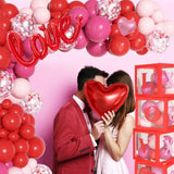 170Pcs Valentines Day Balloons Arch Garland Kit, Pink Red Valentines Day Party Decorations, Boxes With Letters Xoxo Love Stars Foil Balloon For Women Girls Valentine'S Wedding Engagement