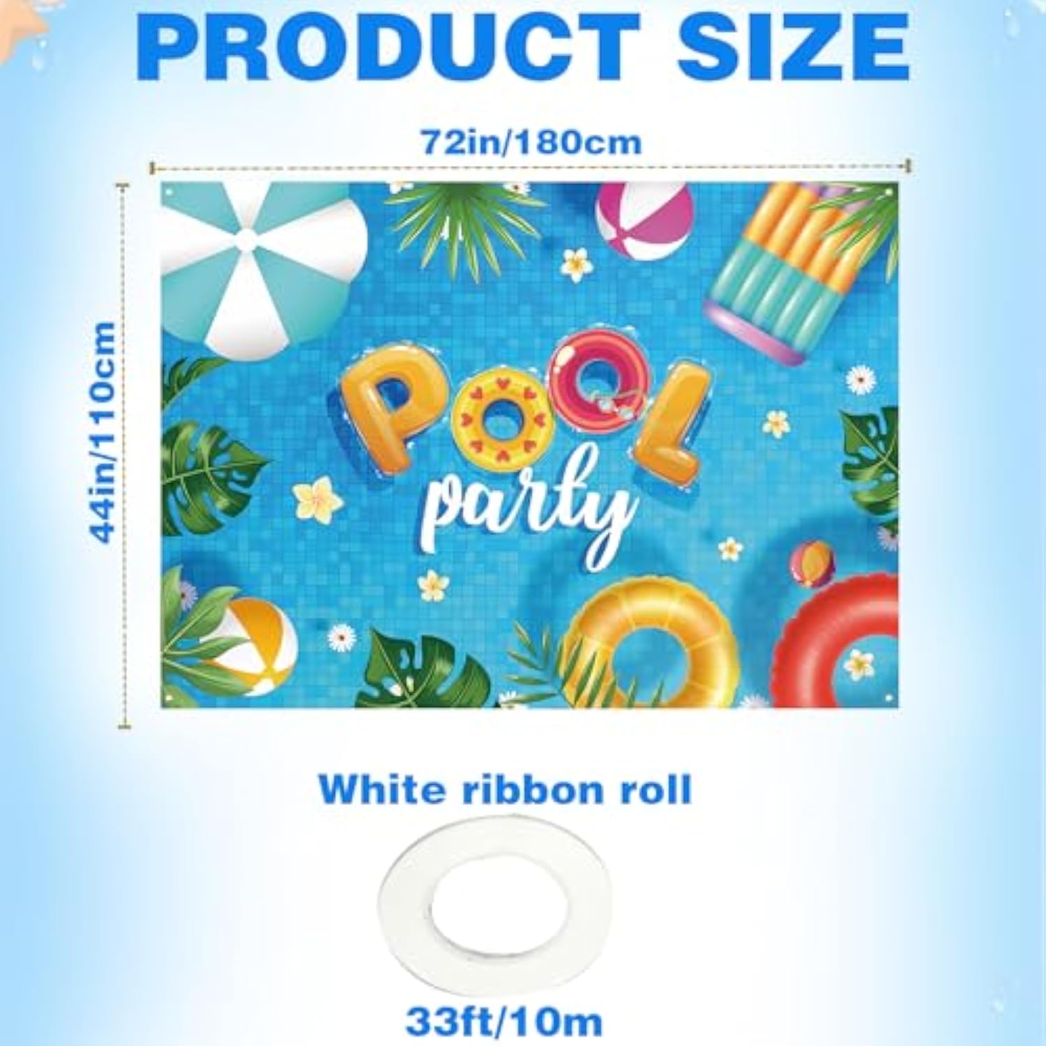 Summer Banner Pool Party Decorations, Hanging Beach Themed Backdrop With Rope (7244 Inches)