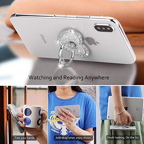 Cell Phone Finger Ring Stand with Sparkly Diamond, Heart Phone Ring Kickstand Holder [Washable] [Removable], 360°Rotation Zinc Alloy Ring Grip Stand