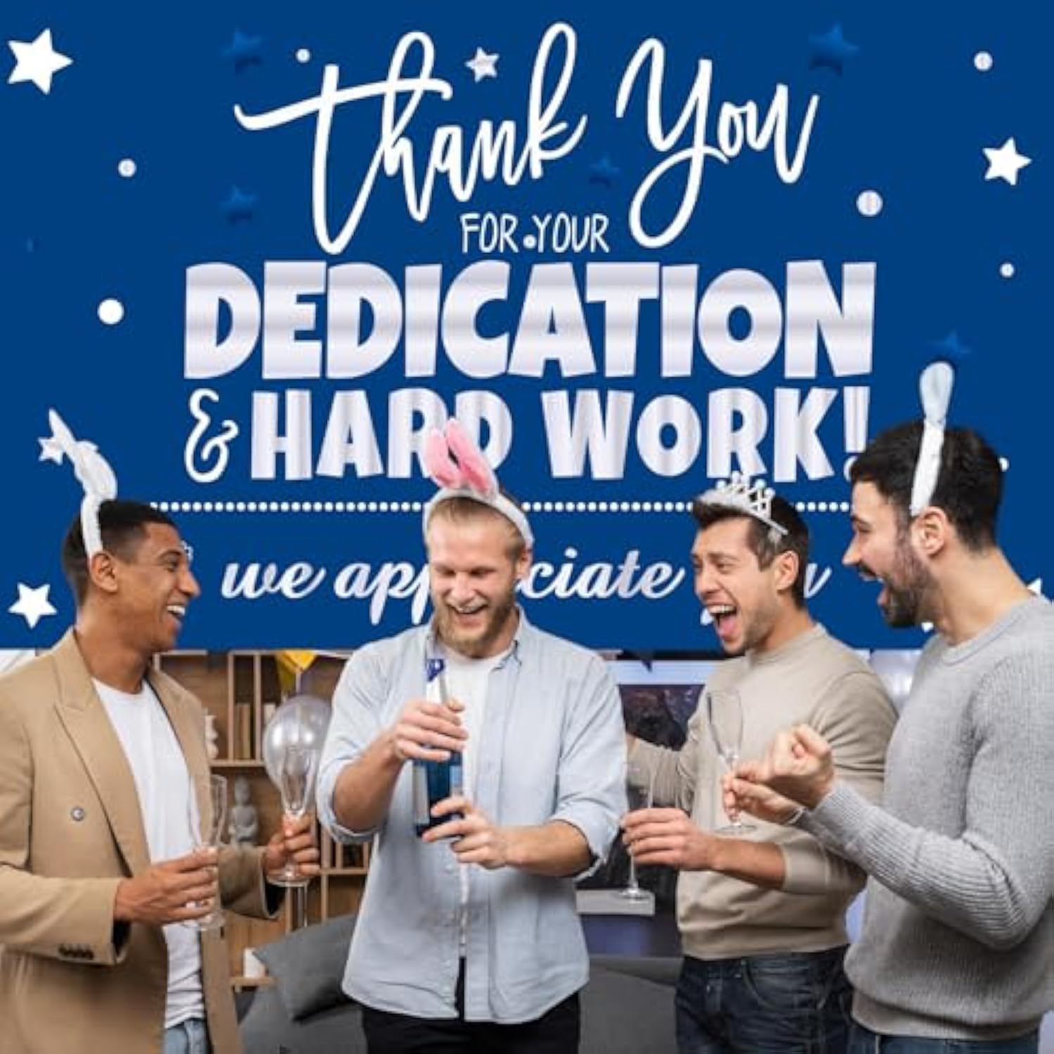 We Appreciate You Banner Decorations Thank You For All You Do Banner Backdrop For Teacher Employee Staff Doctors Nurse Poaster Boss Volunteer Appreciation Week Party Decor Supplies - Blue Silver