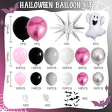 131Pcs Halloween Balloon Arch Kit - Pink, Black, Silver with Ghost, Star & 3D Bat Decor