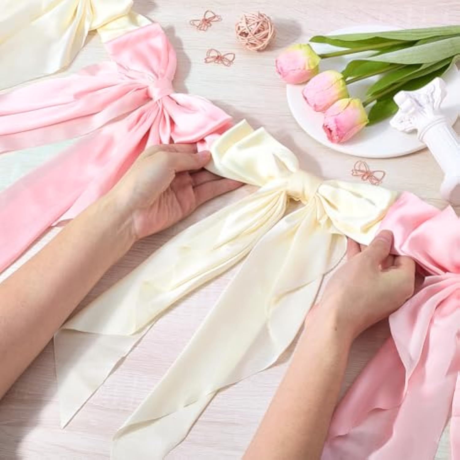 Pink Bow Banner Party Hanging Banner Polyester Satin Coquette Aesthetic Bowknot Ribbon Congratulation Garlands Ornaments For Birthday Bachelorette Wedding Party Favor Diy Decorations