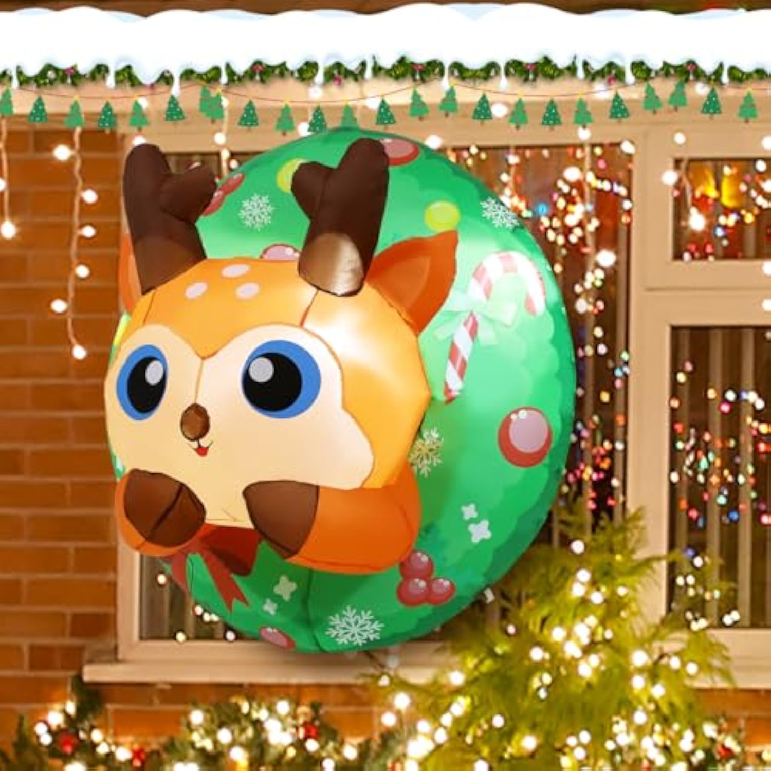 3.4Ft Christmas Inflatables Reindeer Window Outdoor Decorations Blow Up With Built-In Led Lights For Xmas Party Indoor Y