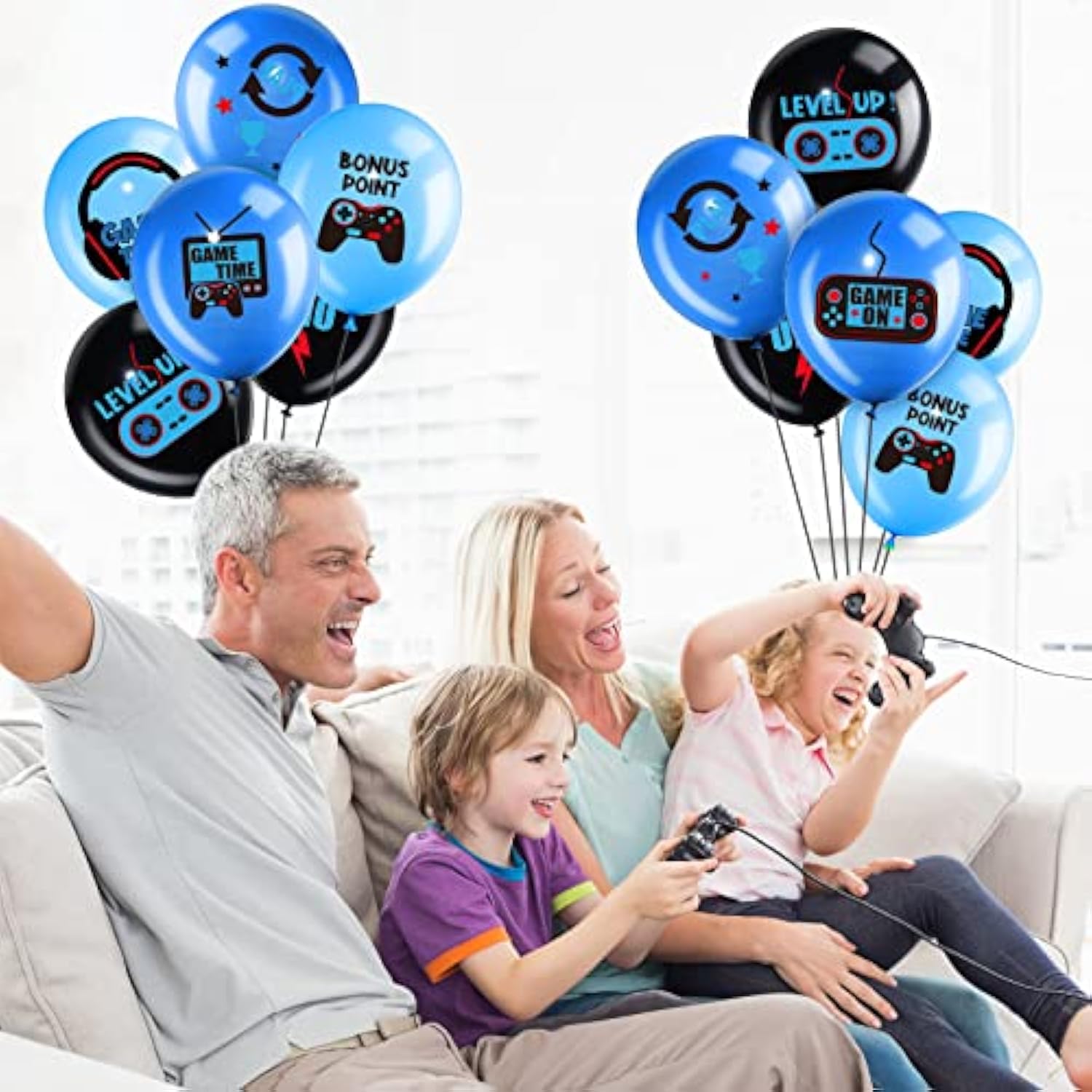 36pcs Gaming Theme Black & Blue Balloons for Video Game Birthday Party Decor