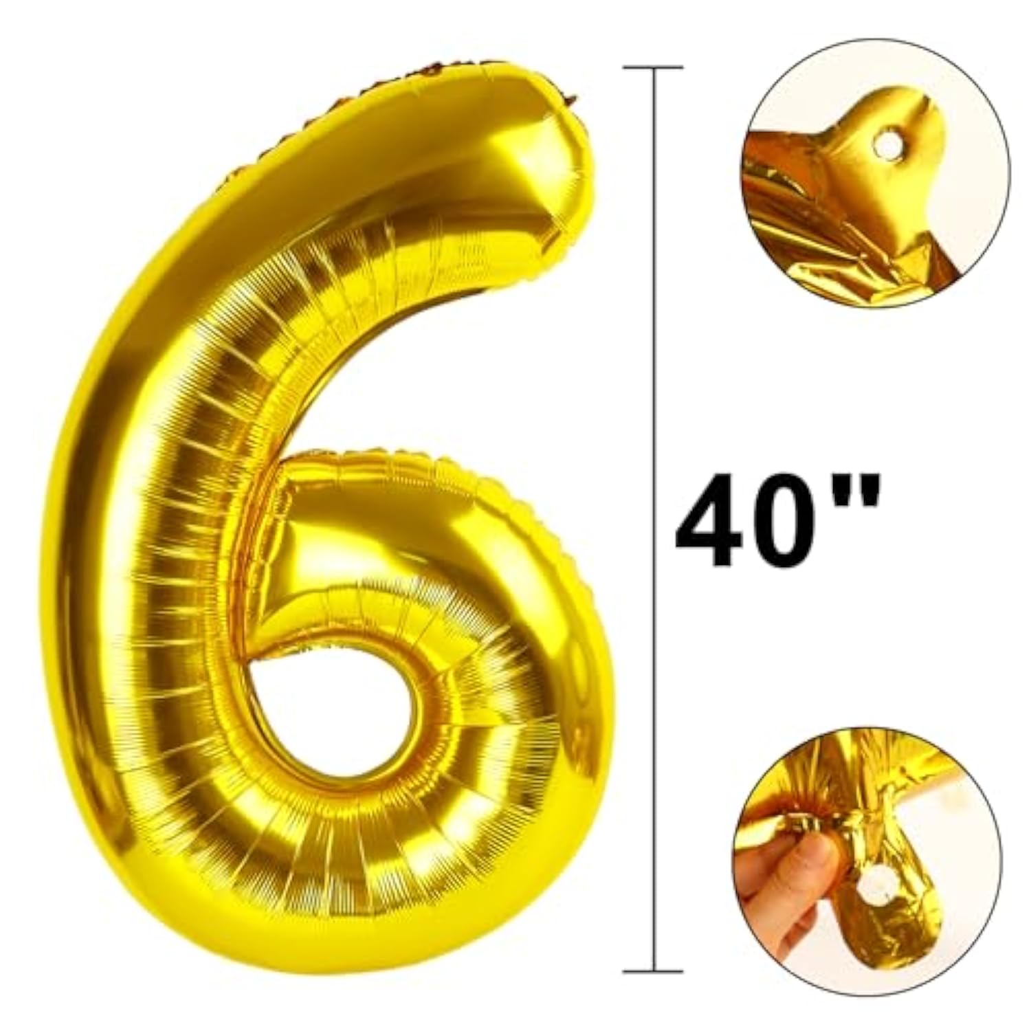 40 Inch Gold Balloon Number 6 Balloon,6 Foil Mylar Helium Large Digital Balloon Gold Birthday Numbers Jumbo Balloons 16Th Or 61St Anniversary Party Decorations Supplies