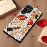 Bling Case For Samsung Galaxy S24 Ultra,Luxury Designer Phone Case With Glitter Sparkle Diamond Crystal Rhinestone Lips Lipstick Pearl Flowers High Heels?Soft Bumper Cover For Women Girl