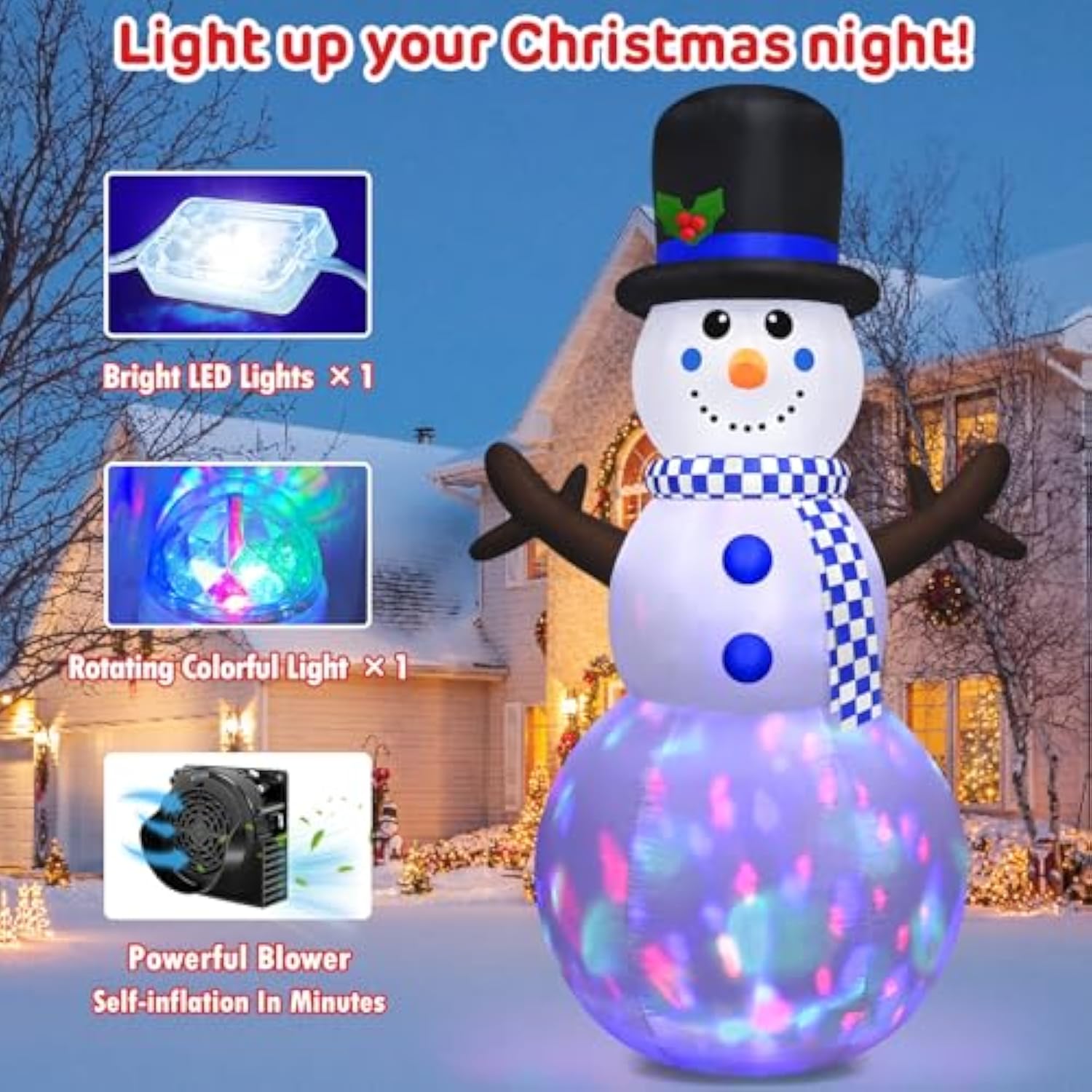 8 Ft Tall Christmas Inflatables Outdoor Decorations Giant Blow Up Snowman With Rotating Led Lights Cute Merry Xmas Blowu