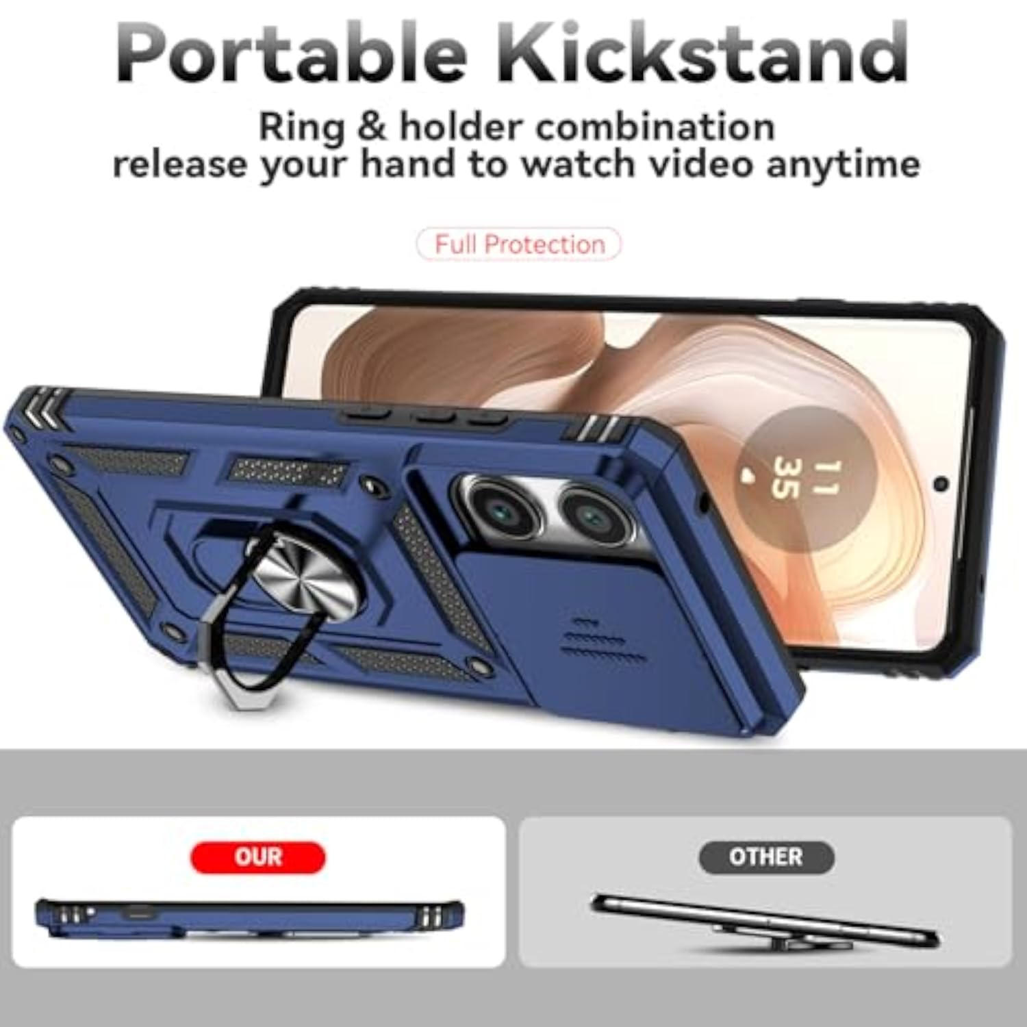 Motorola Edge 2025 Case with Screen Protectors and Camera Cover, Military Grade 16ft Drop Tested Cover with Magnetic Kickstand Protective Case for Moto Edge 2025, Blue