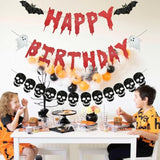 3PCS Halloween Black Skull Heart Wreath Banner Spooky Birthday Party Decor