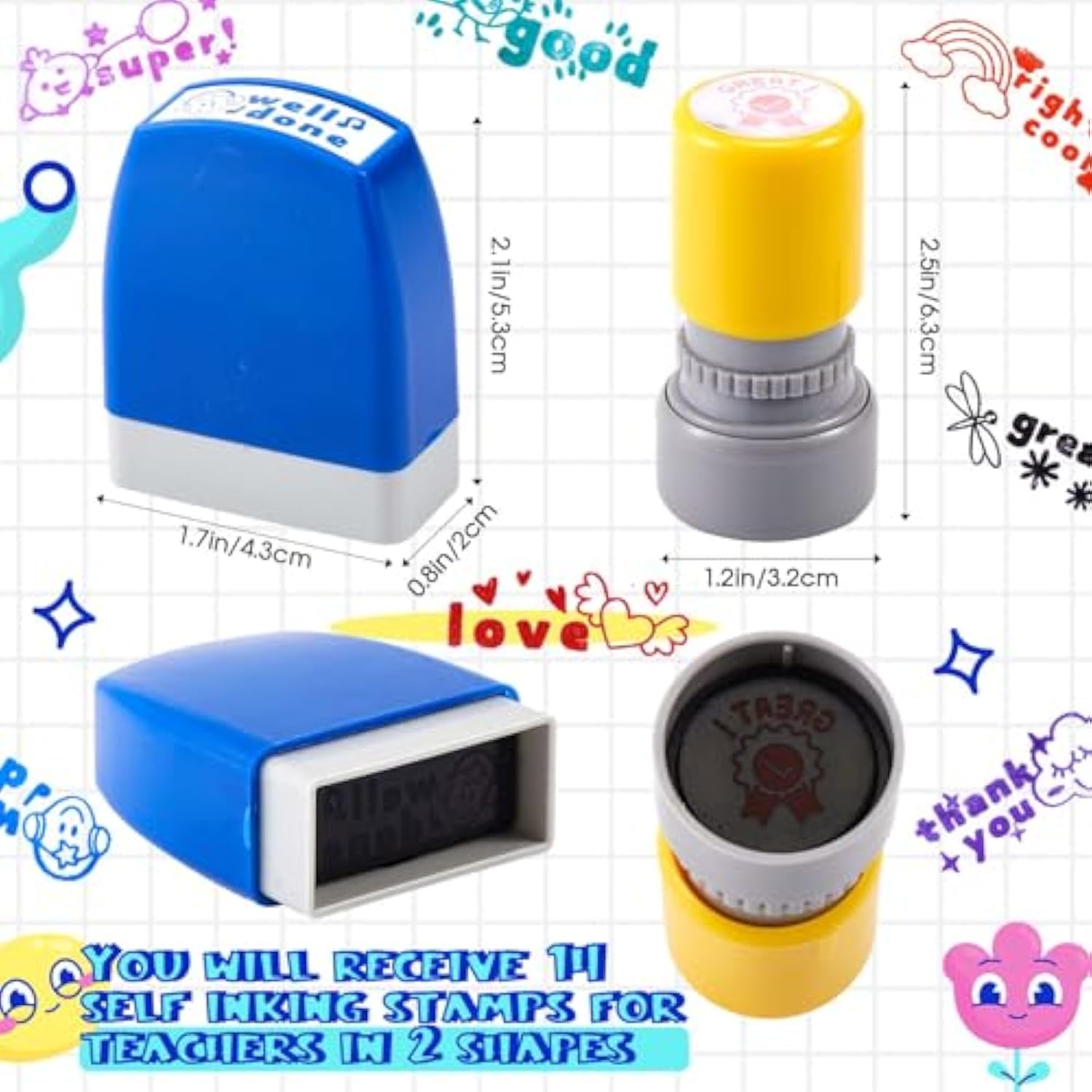 14 Pcs Teacher Stamps Set For Classroom Grading Self Inking Colorful Stamps For Teachers Motivational Messages Parent Signature Stamp School Supplies Christmas Gifts (Inspiration Style)