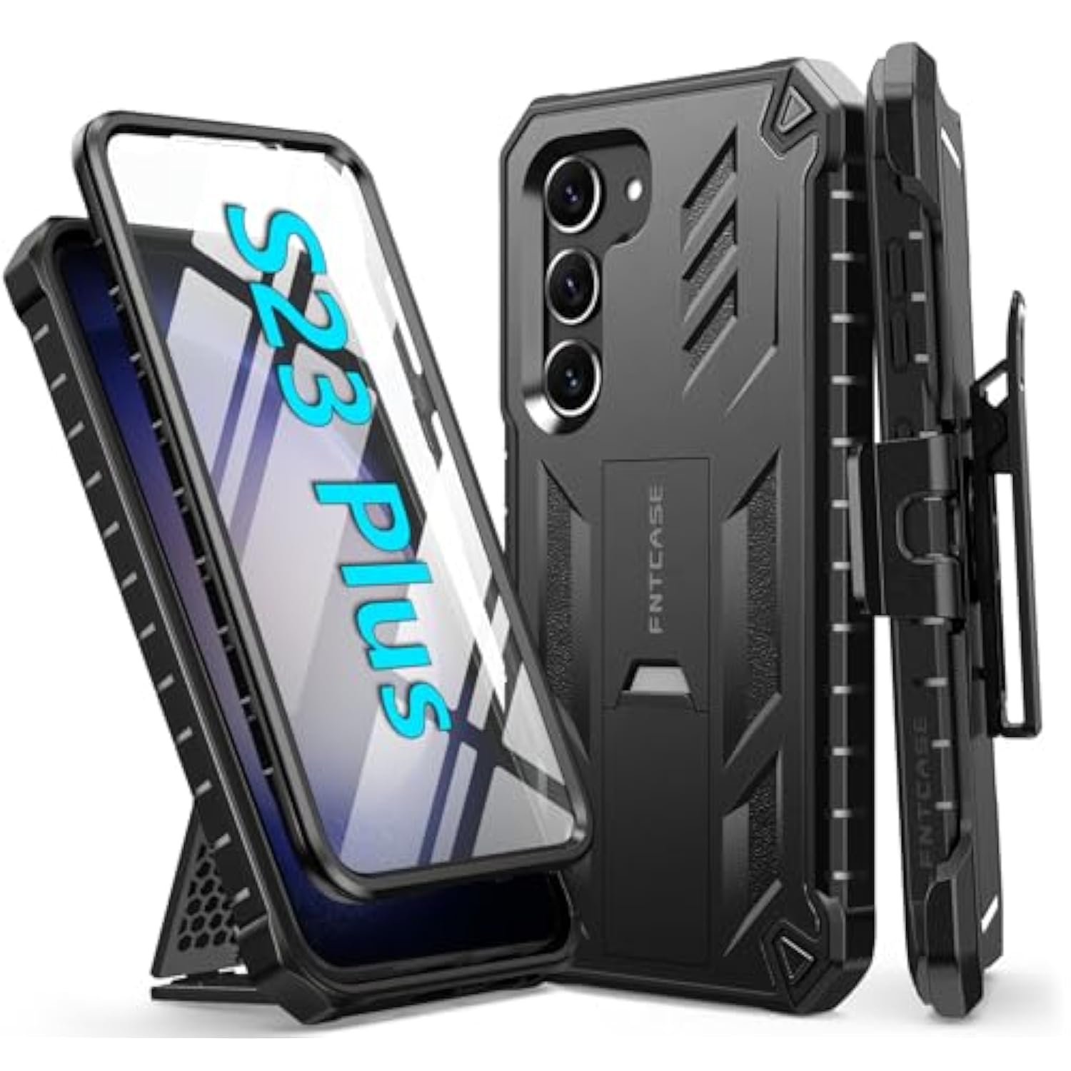 For Samsung Galaxy S23-Plus Case: Heavy Duty Rugged Shockproof Protective Cover With Belt-Clip Holster & Kickstand | Military Grade Protection Phone Case For Galaxy S23 Plus Black