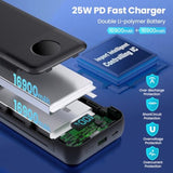 Portable Charger 33800Mah Usb C Power Bank With Built-In Cables & Ac Wall Plug,25W Fast Charging+Qc 4.0 Phone Charger,4 Output Lcd Display Battery Pack Compatible With Iphone16/15,Samsung,Android Etc