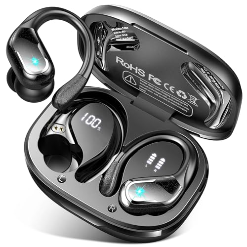 Wireless Earbud, Bluetooth 5.4 Headphones IP7 Waterproof for Sport, 50H Running Wireless Earphones with ENC Noise Cancelling Mic, Deep Bass Over Ear