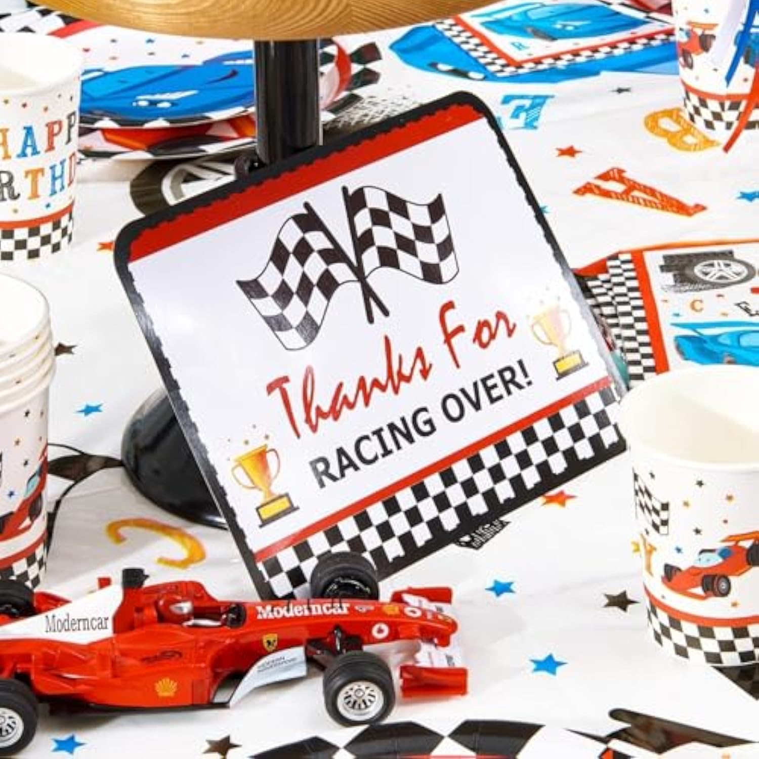 Checkered Racing Party Decorations - 10Pcs Funny Race Car Signs For Bo