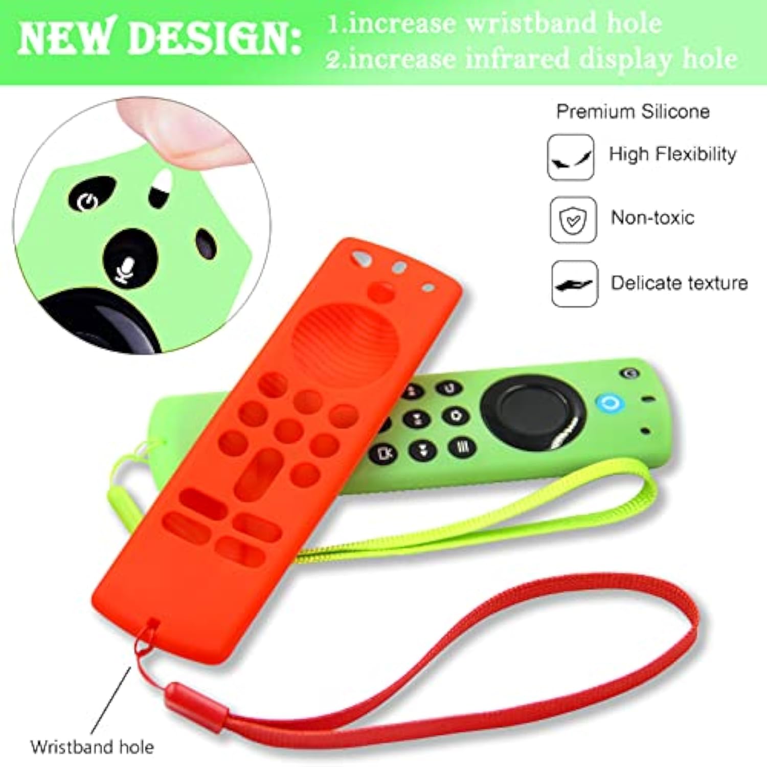 Firestick Remote Covers (3Pcs) Compatible With Alexa Voice Remote (3Rd Gen) With Fire Tv Stick 4K, Silicone Cases With Lanyard (Glow Green & Blue & Red)