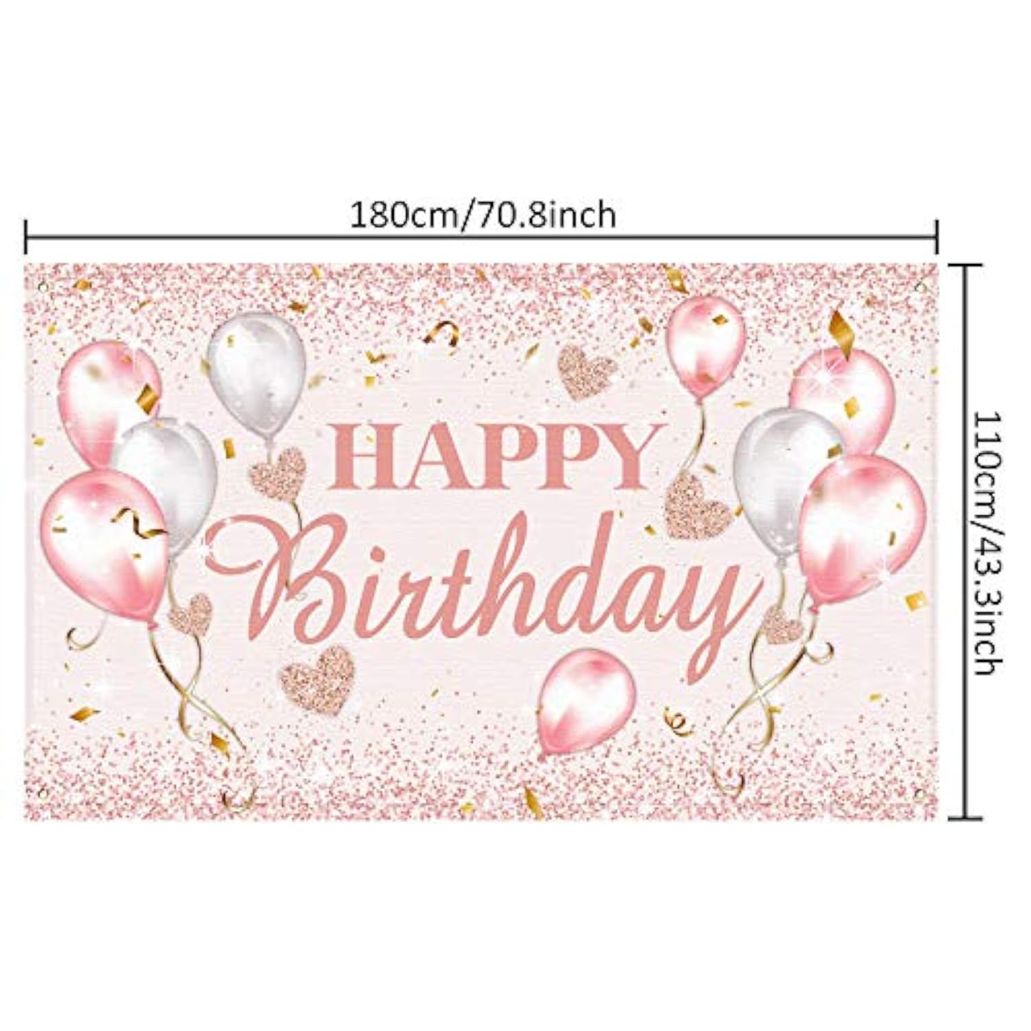 Pink and Rose Gold Birthday Party Backdrop Banner for Women and Sweet 16