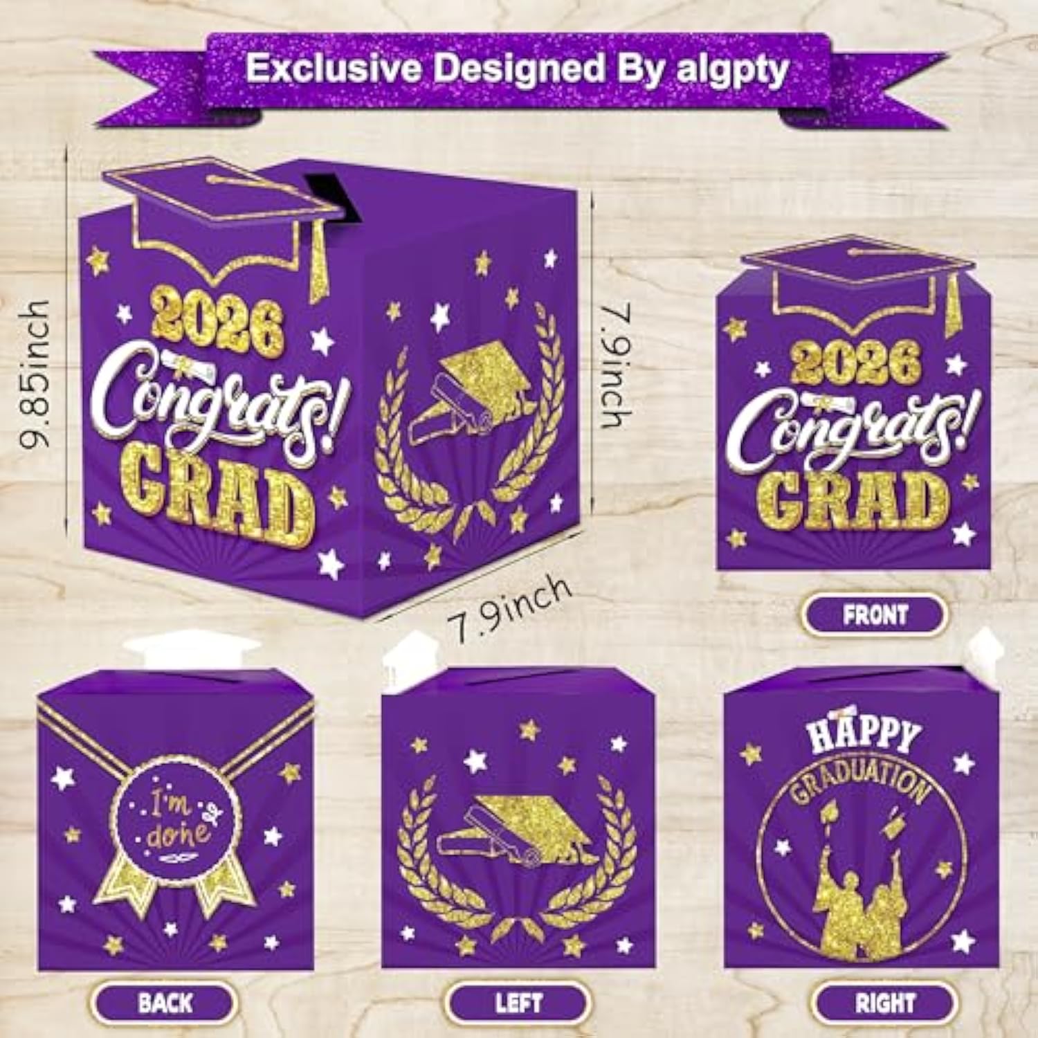 Graduation Wish Cards With Purple And Gold Graduation Card Holder Box - 36Pcs Class Of 2026 Graduation Advice Cards And 2026 Congrats Grad Card Box For Graduation Party Decoration Purple
