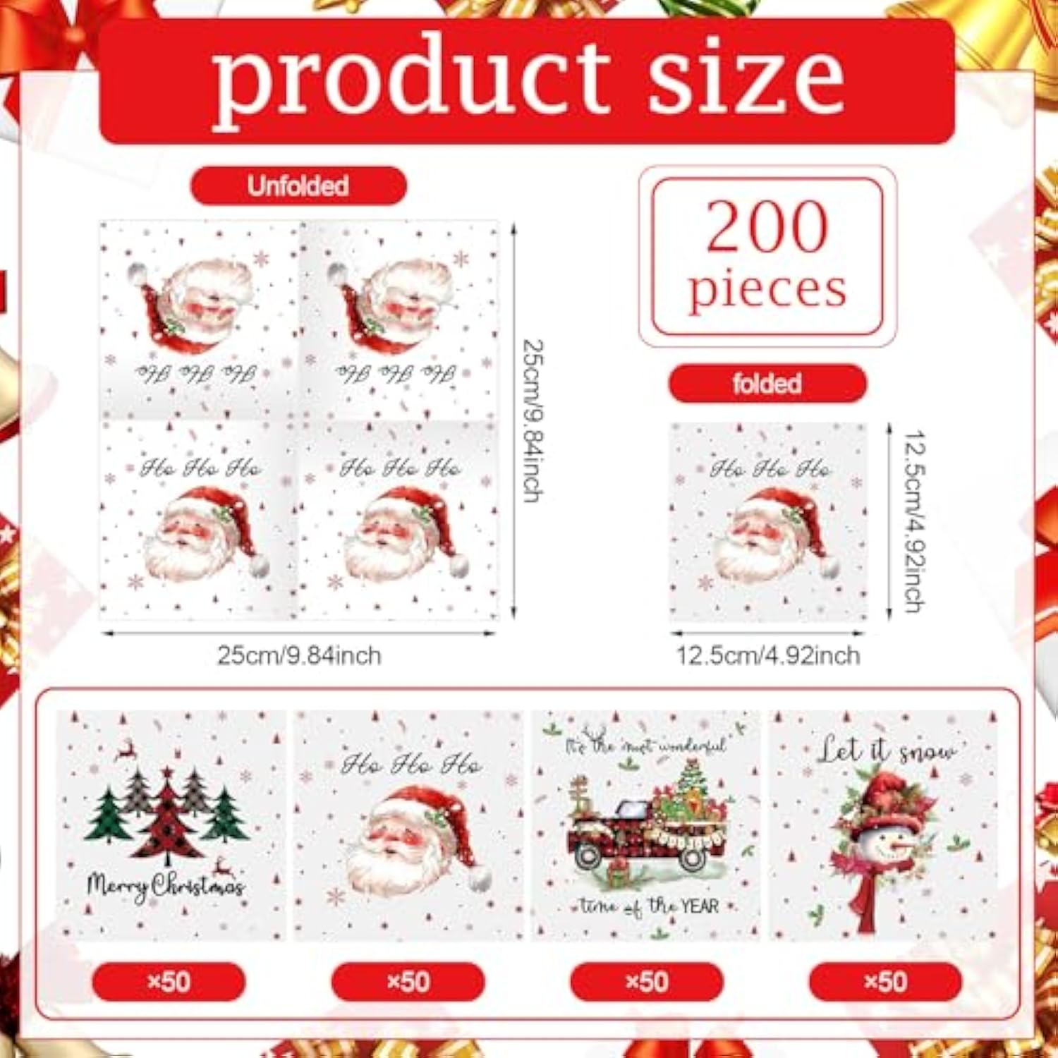 200 Pcs Christmas Cocktail Paper Napkins Disposable 2 Ply Santa Beverage Napkins Decoupage Xmas Tree Towel For Christmas Party Dinner Table Supplies (Classic Style)
