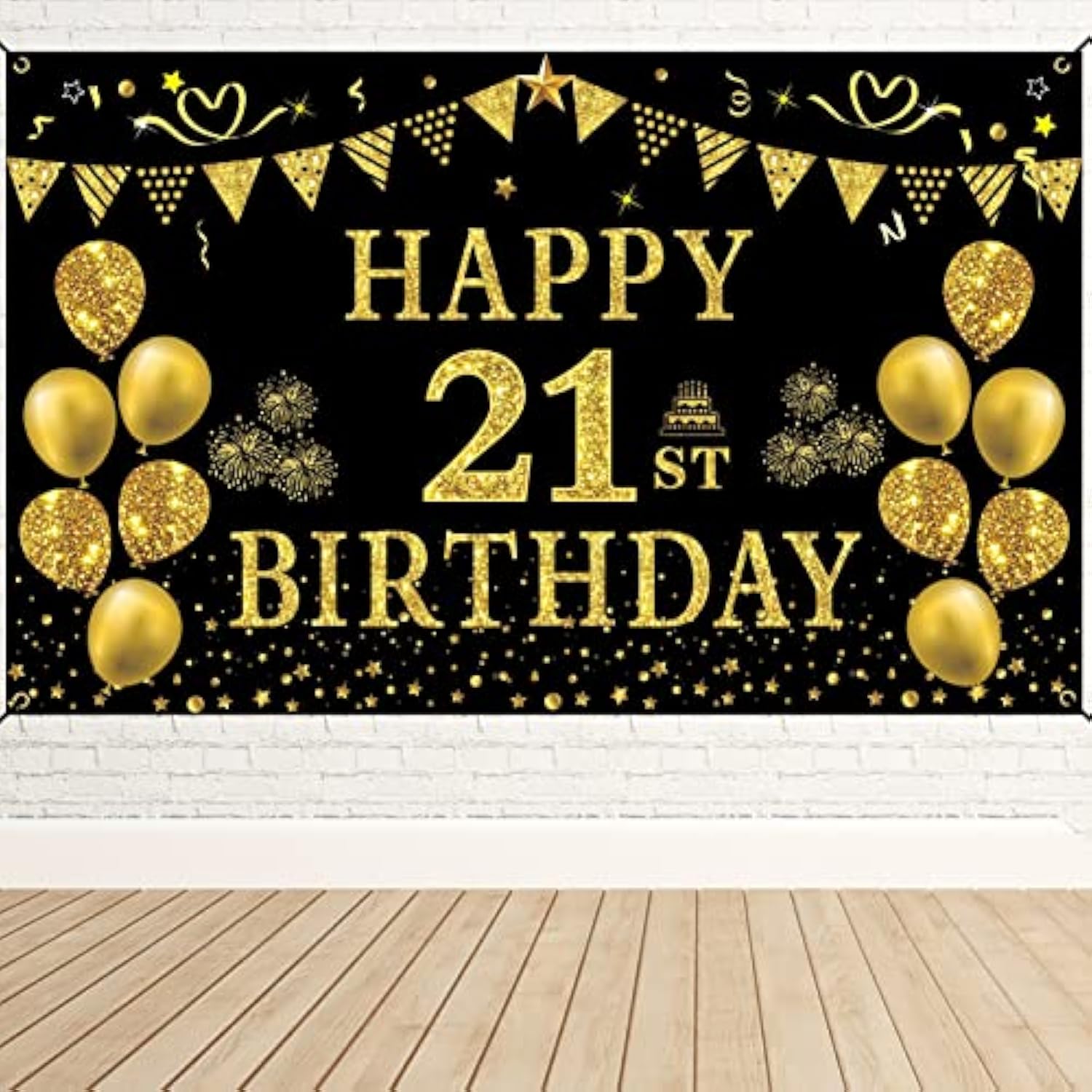 21St Birthday Decorations For Her Him, Men Women Black Gold 21St Birthday Backdrop Banner, 21 Years Old Party Supplies Photography Background Girls Boys