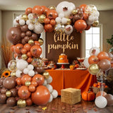 215pcs Fall Balloon Arch Kit – Orange, Brown & White with Maple Leaf Decor