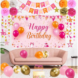 Pink & Orange Birthday Décor Set with Banner, Balloons & Party Accessories
