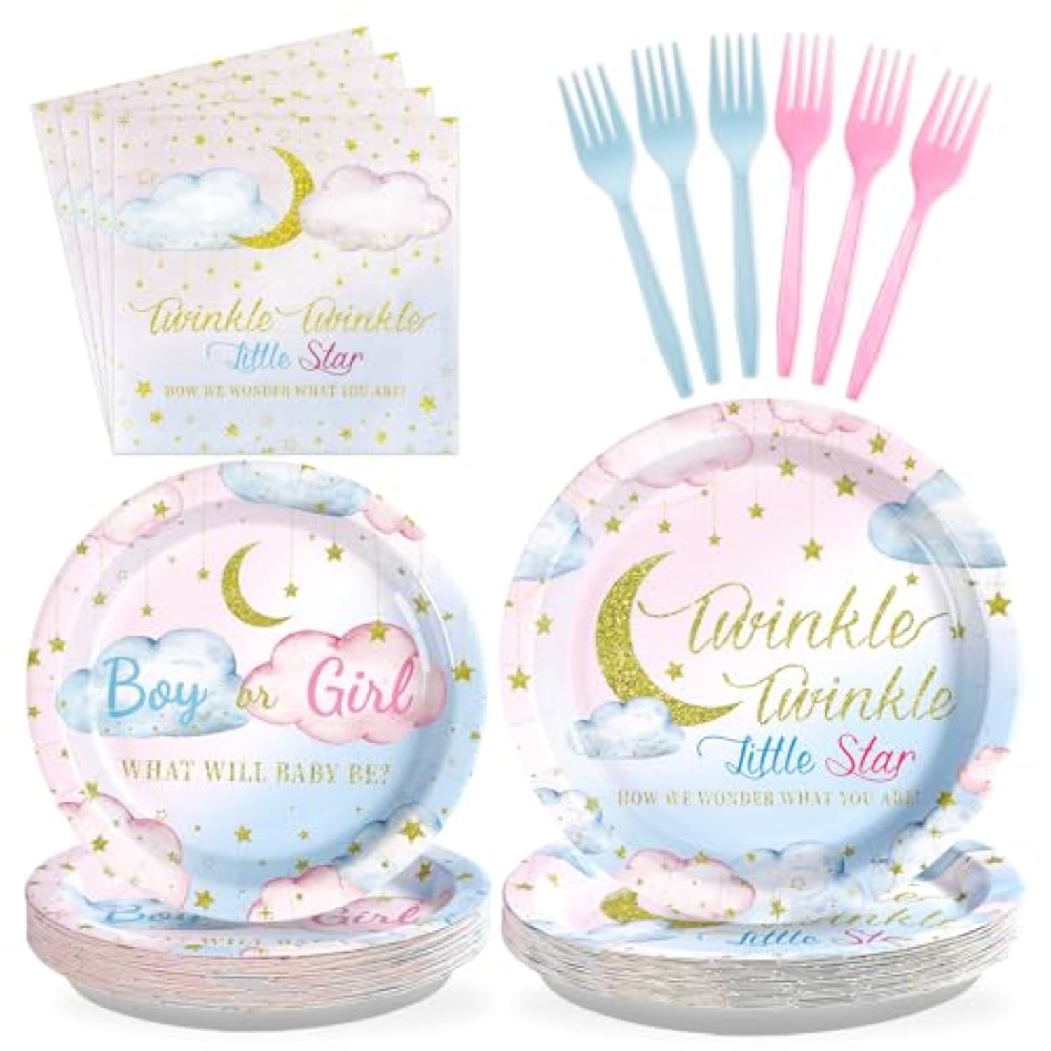 96Pcs Twinkle Twinkle Little Star Gender Reveal Party Supplies Plates And Napkins Baby Shower Disposable Tableware For Baby Girls Or Boys Gender Reveal Party Decorations Serve 24