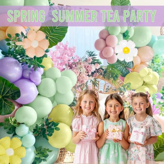 Pastel Balloon Arch Kit 130Pcs Pastel Peach Pink Yellow Green Balloons With Daisy Balloon For Spring Summer Baby Shower Easter Boho Birthday Tea Baby In Bloom Balloons Party Decorations