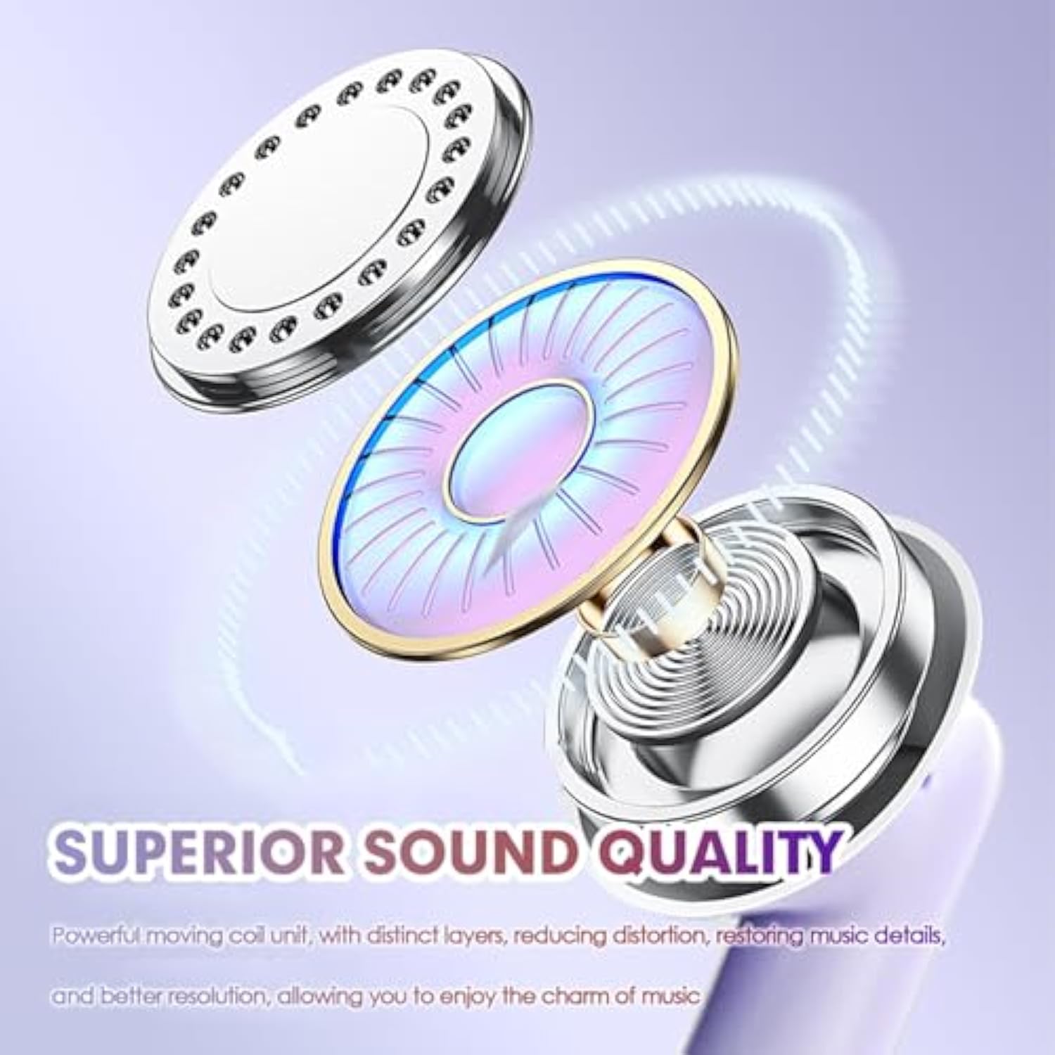 True Wireless Earbuds Purple Bluetooth 5.3 With Microphone For Working Out Noi