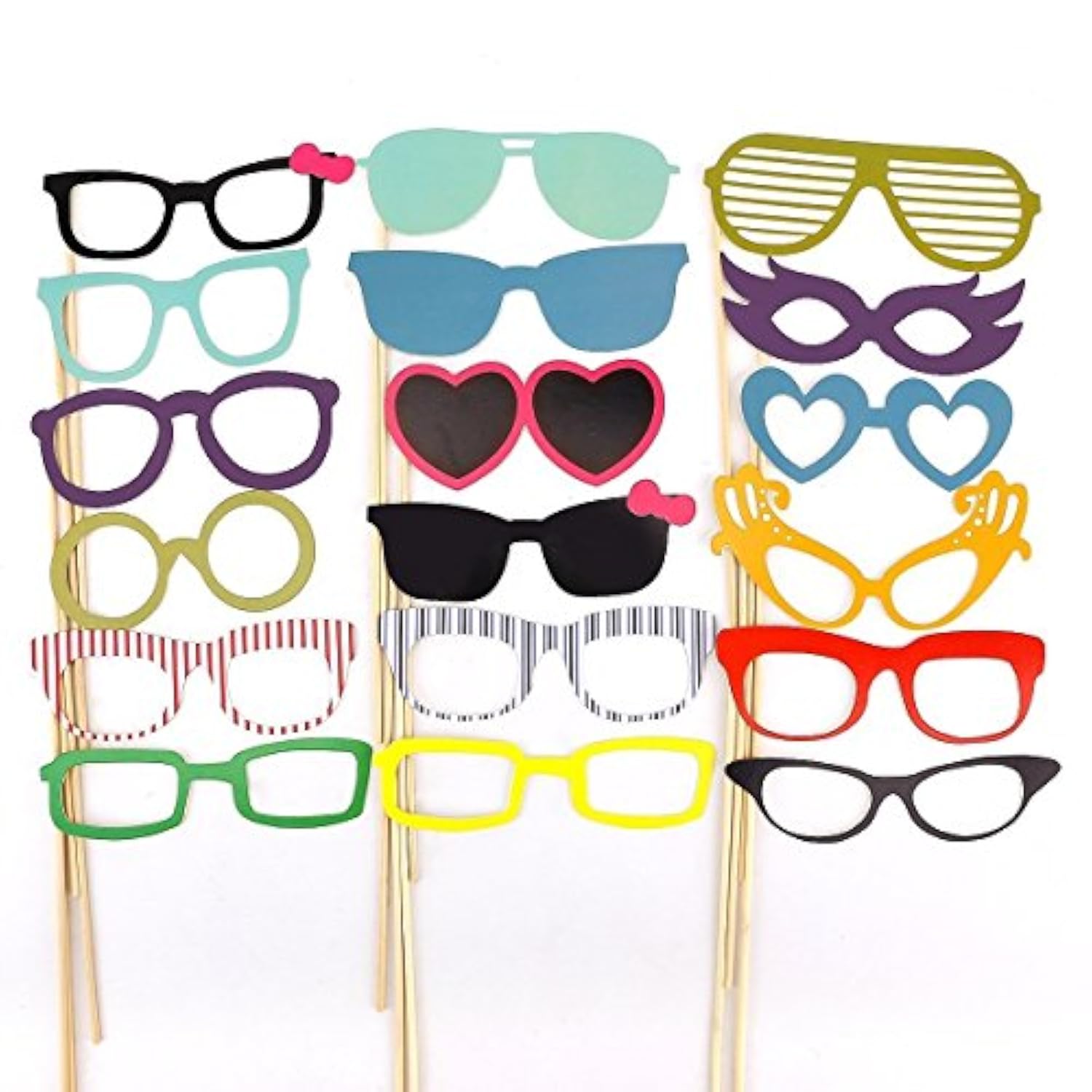 Tinksky Photo Booth Props 60 piece DIY Kit for Wedding Party Reunions Birthdays Photobooth Dress-up Accessories & Party Favors, Costumes with Mustache on a stick, Hats, Glasses, Mouth, Bowler, Bowties