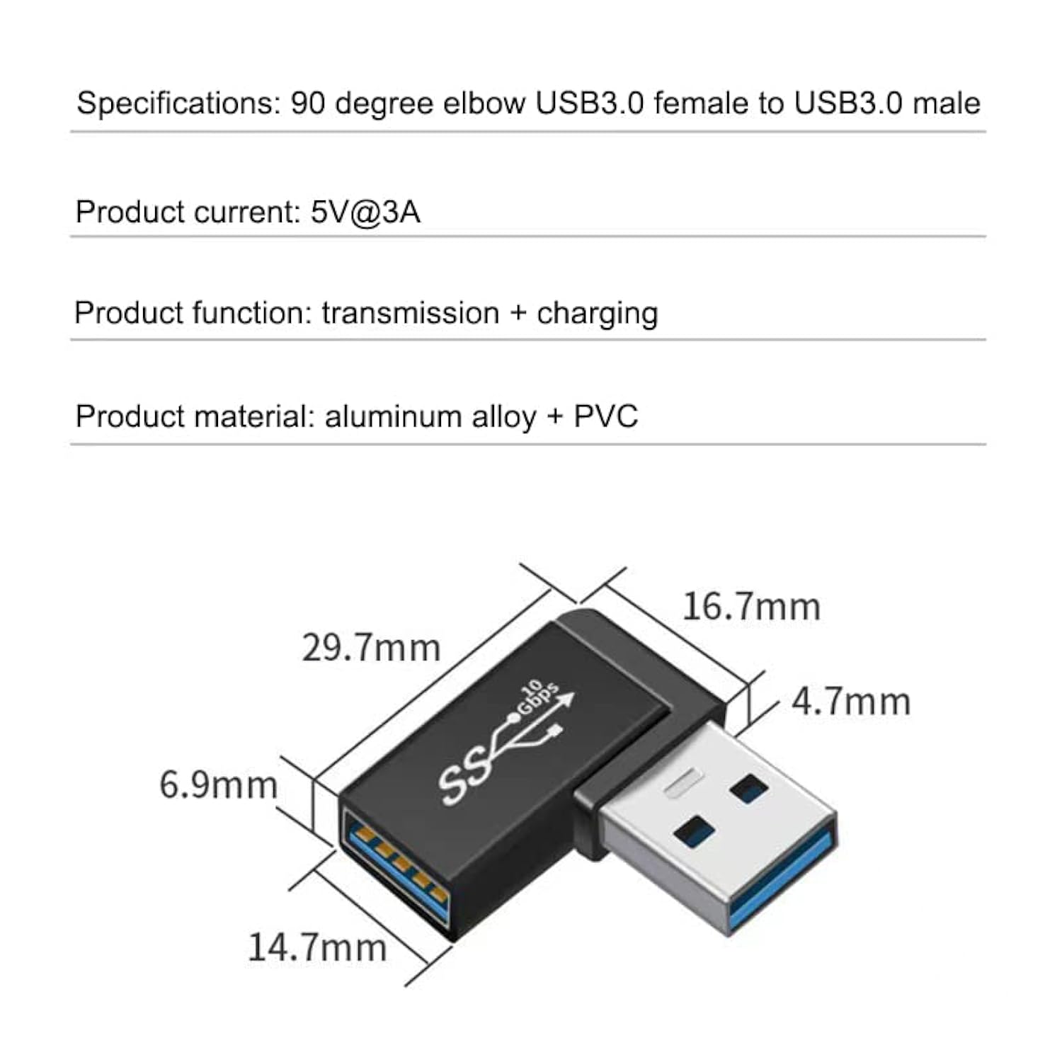 90 Degree Right Angle Usb 3.0 Male To Female Expansion Adapter For Connecting