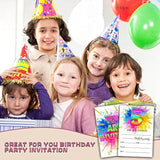 5Th Birthday Invitations For Kids, Rainbow Painting Birthday Party Invitation Cards, Gold Foil Party Celebration Supplies Decoration -20 Fill In Invitations With Envelopes (A01)