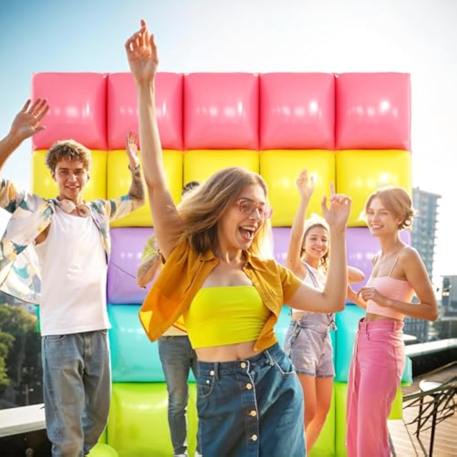 19" Pastel Rainbow Square Foil Balloon Wall/Arch Kit Party Tunnel Decorations