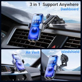 3-In-1 Car Phone Holder [122+Lbs Strongest Suction & Stable Clamp Arm] 360° Adjustable Car Phone Mount, Cell Phone Holders For Your Car For Dashboard Vent, All Smartphones & Car Models (Black)