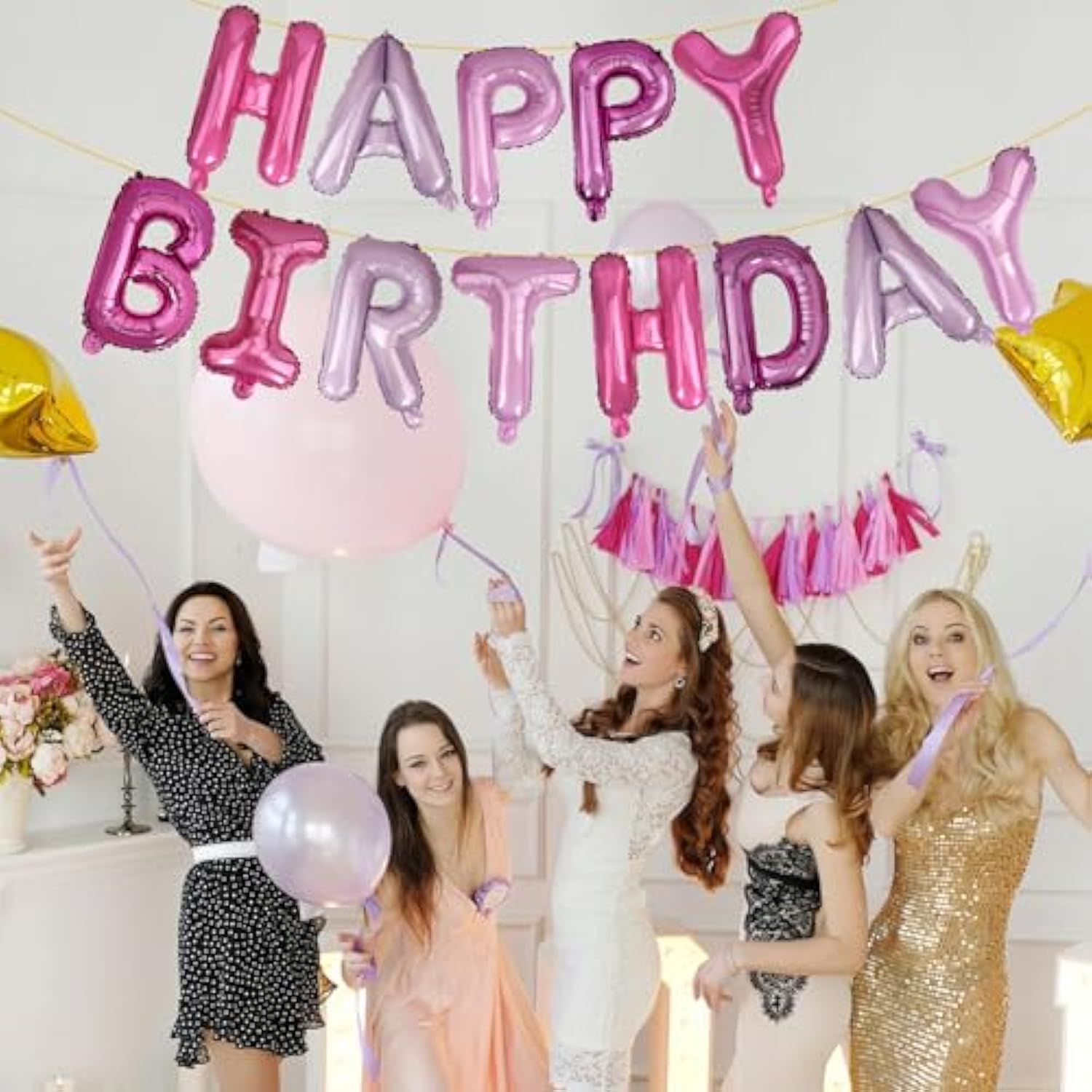 Happy Birthday Balloon Letters 16 Inch Mylar Foil Birthday Balloons Banner Sign For Birthday Party Decorations Supplies (Purple Pink)
