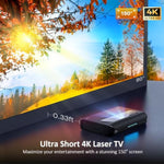 Aurora Pro, Ultra Short Throw 4K Tricolor Laser Projector, 2400 Lumens, Screen Adoption, Dynamic Laser Dimming, Dolby Vision & Atoms, Hdr10, Hlg, Active 3D, 60W Speakers, Ust Laser Tv