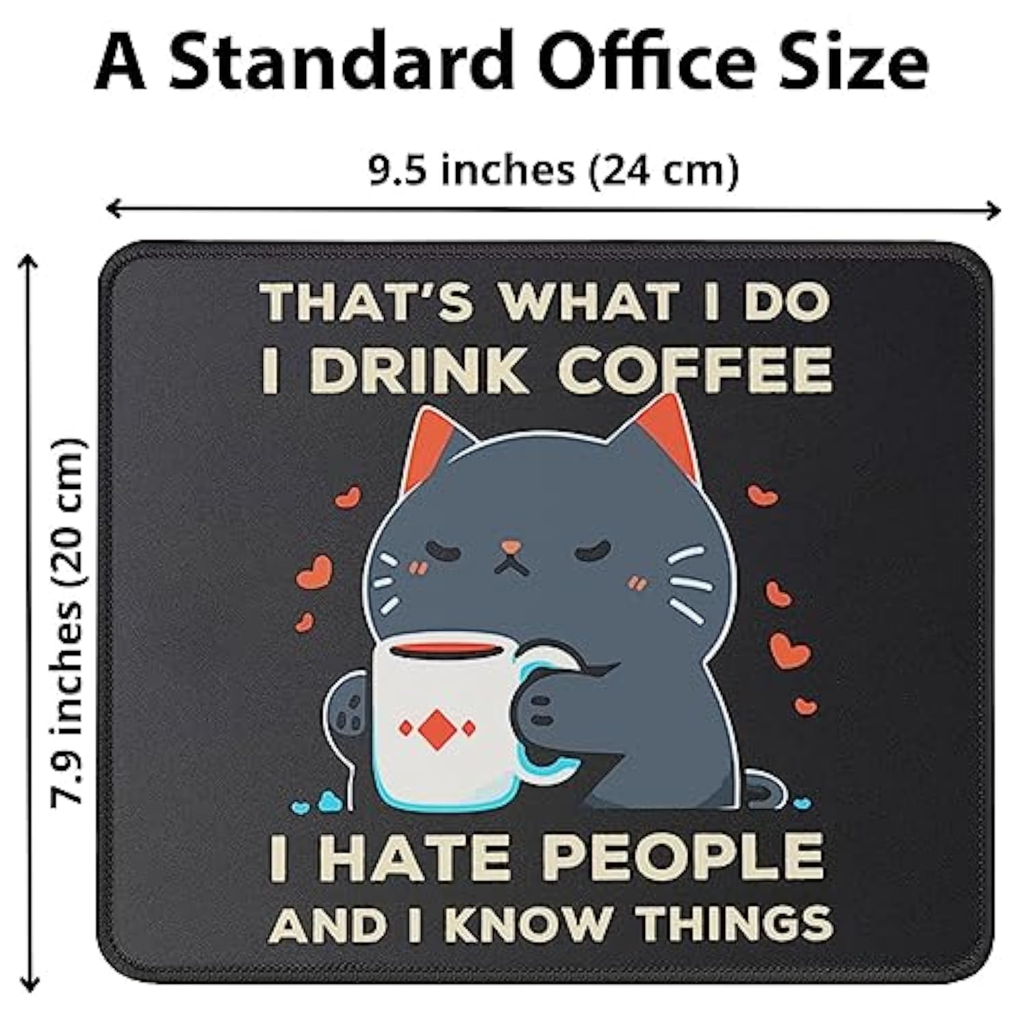 Funny I Drink Coffee I Hate People Cat Mouse Pad - Gaming 9.5 X 7.8 Inch Laptop Mouse Mat Cute Cat Dad Mom Gifts For Birthday
