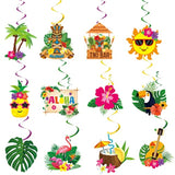 30Pcs Luau Party Decorations Hawaiian Decorations Tiki Decorations Tropical Party Decorations Luau Hanging Swirls Aloha Party Decorations, Flower Palm Flamingo Sign Foil Ceiling Hawaiian Decor