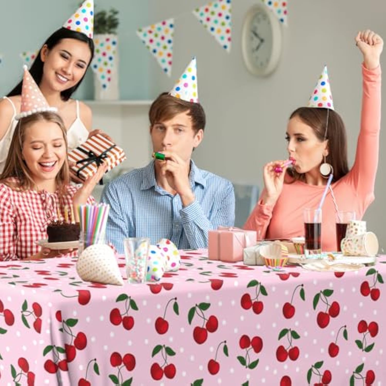 Cherry Tablecloth Birthday Party Decoration, 3Pcs Cherry Plastic Table Clothes Disposable Pink Table Cover For Cherry Decor, Cherry On Top Baby Shower, Wedding Bridal Shower Party Supplies