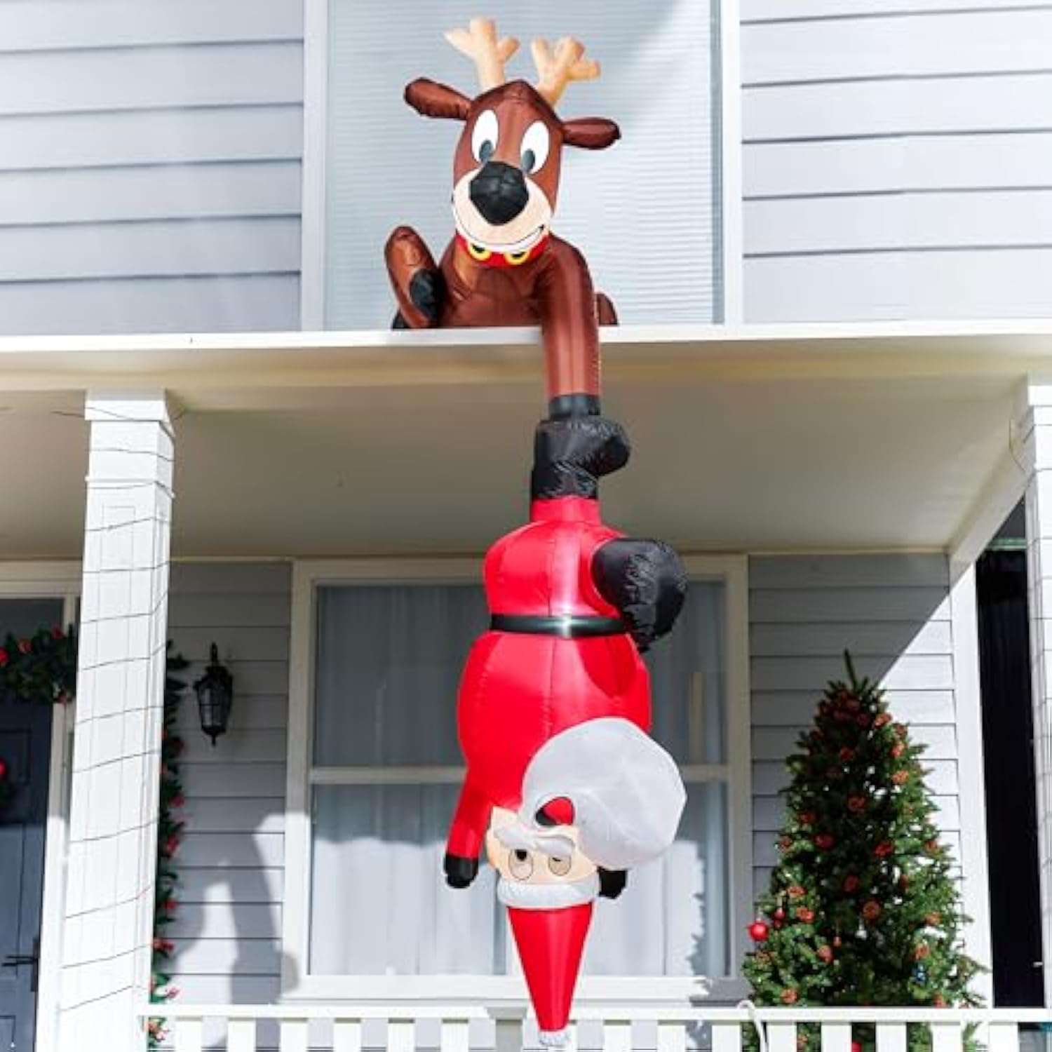 8 Ft Hanging Christmas Inflatables Decoration, Christmas Inflatable Reindeer And Climbing Santa, Blow Up Santa With Buil
