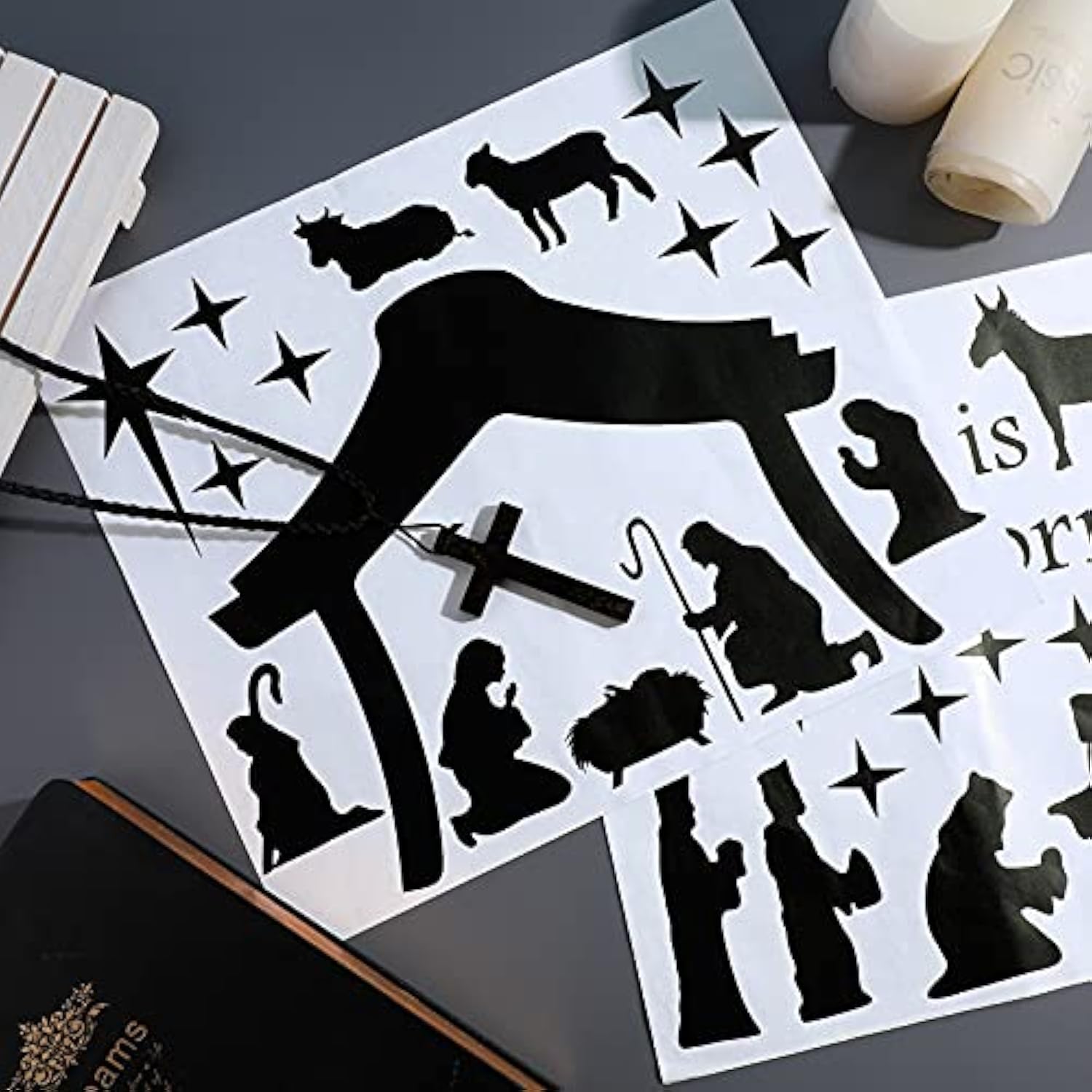 Large Christmas Nativity Scene Wall Decor Stickers Nativity Vinyl Wall Decal Christmas Decorations Religious Wall Murals Modern For Xmas Room Decor, Black (Unto Us A Child Is Born)