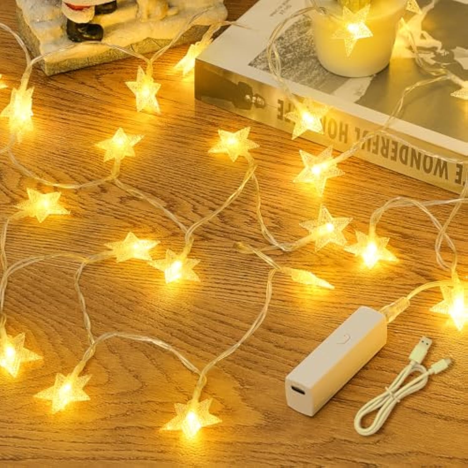 Rechargeable Star Fairy Lights Battery Operated With 8 Modes, 17Ft 50Led String Lights Indoor With Timer, Twinkle Lights