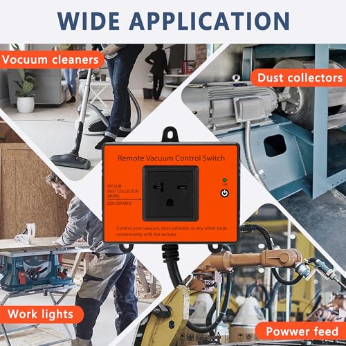 Automatic Remote Vacuum Switch, 220V Wireless Remote Control Dust Collector Starter Outlet Switch (Battery Included)