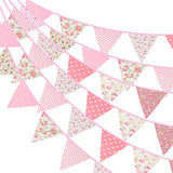 39Ft Triangle Bunting Banner, 42Pcs Tea Floral Party Bunting Cotton Fabric Flags Pennant Garlands For Birthday Party, Wedding, Baby Shower, Outdoor And Home Decorations (Pink)