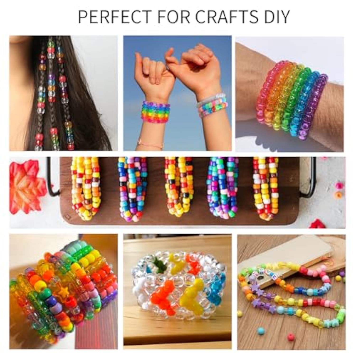 1000+pcs Glitter Pony Beads, 9mm Acrylic Beads for Bracelets & Crafts DIY